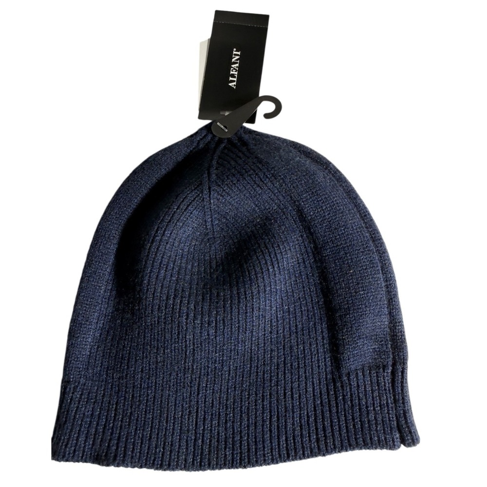 ALFANI Men's Navy Blue Dressy Solid Ribbed-Knit Beanie Hat Cap one size new